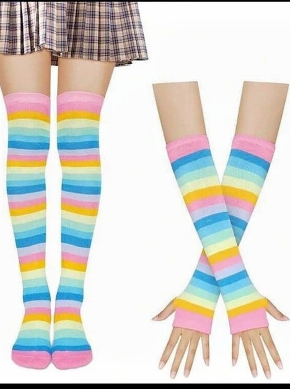 Rainbow Striped Knee-High Socks in Pink & Blue